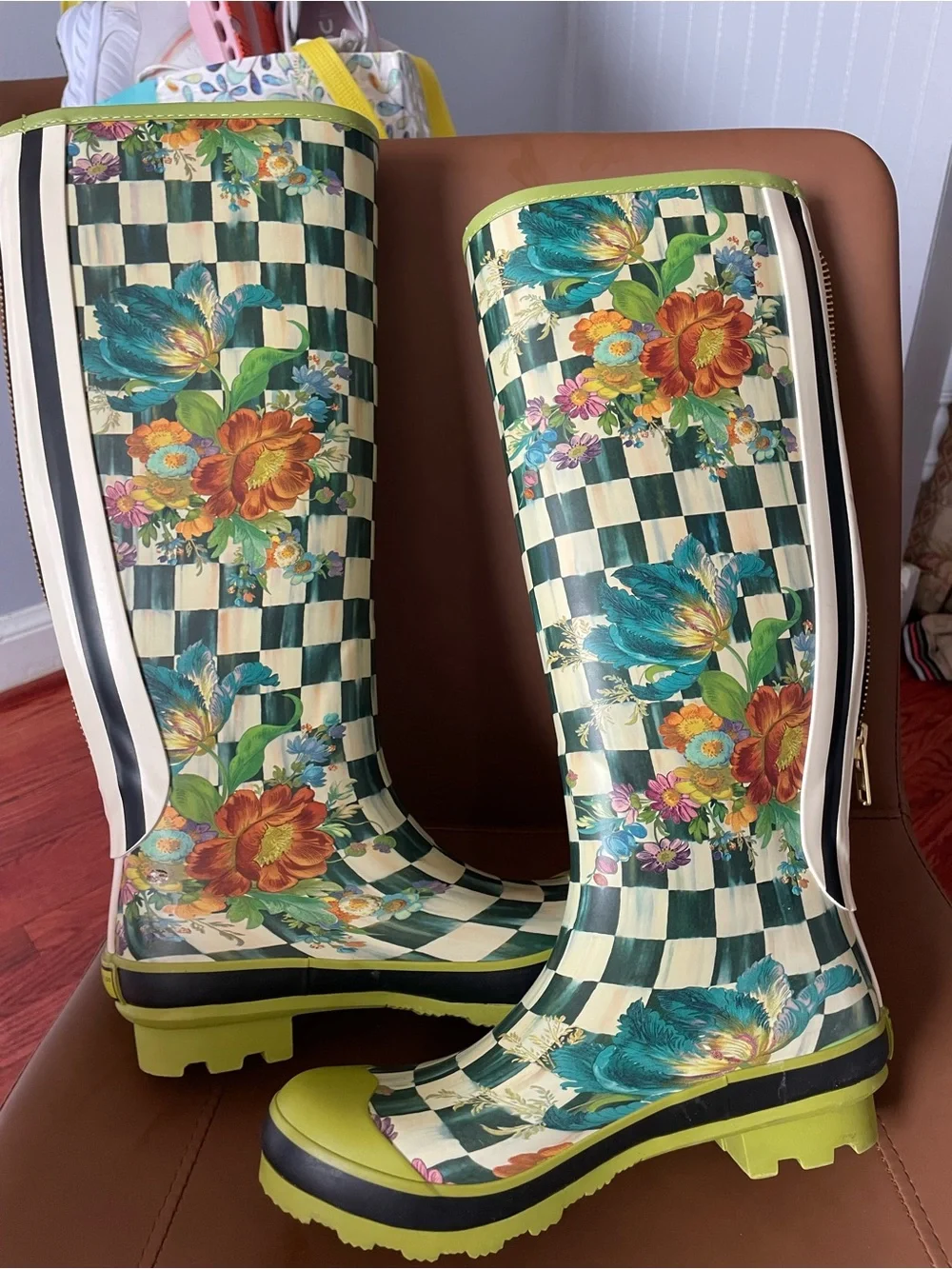 MacKenzie-Childs Black and White Checkered Lined Interior with Lime Trim